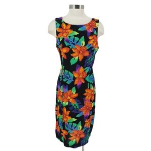 Vintage Norton McNaughton Sheath Dress Hawaiian Tropical Floral Sleeveless